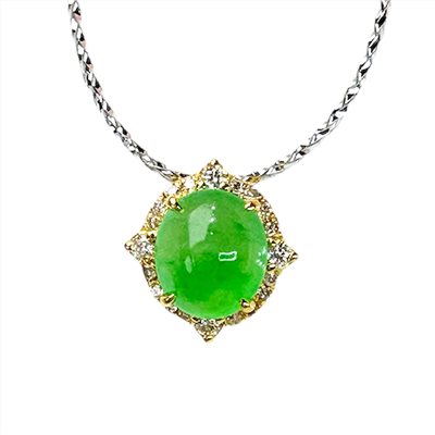 玻璃種陽綠蛋面黃K鑽墜